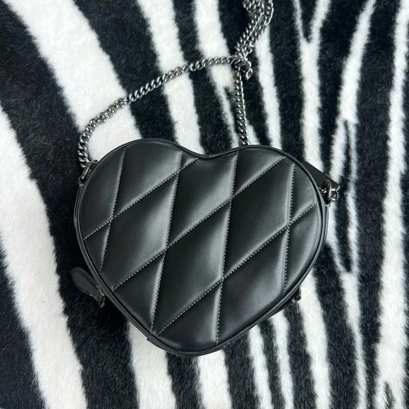 Coach Black Leather Quilted Heart Bag - Picture 6 of 7